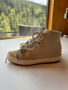 FEIT Hand-Sewn High Top Suede Lace-Up Sneakers -- Natural Greige EU 37